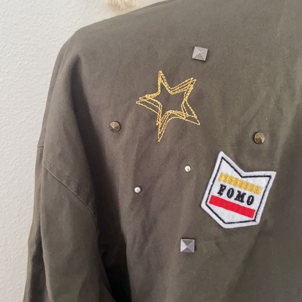 H&M embroidered army jacket green studded embellished parka fall grunge vibes 6 - Picture 10 of 16